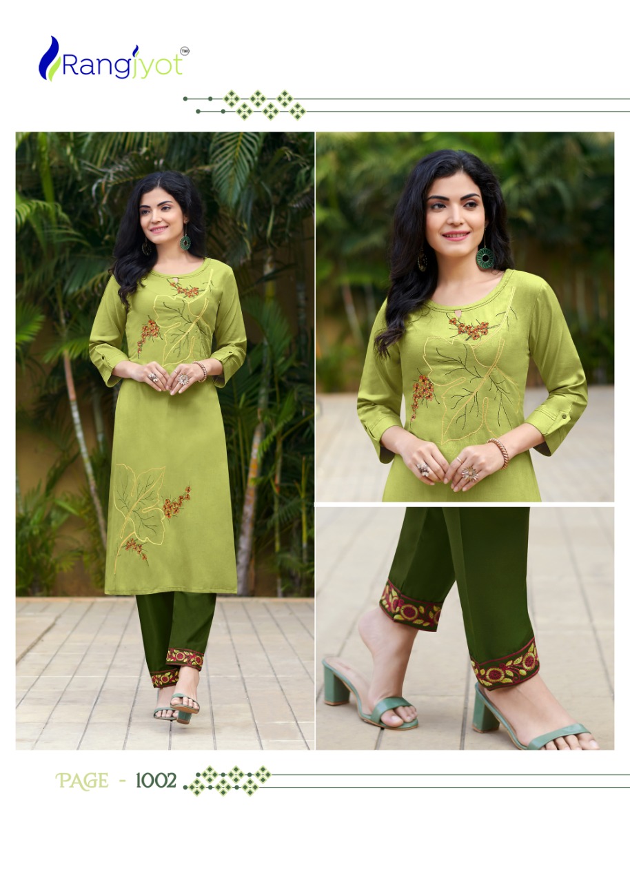 Rangjyot jasmin rayon elegant look kurti with pant catalog