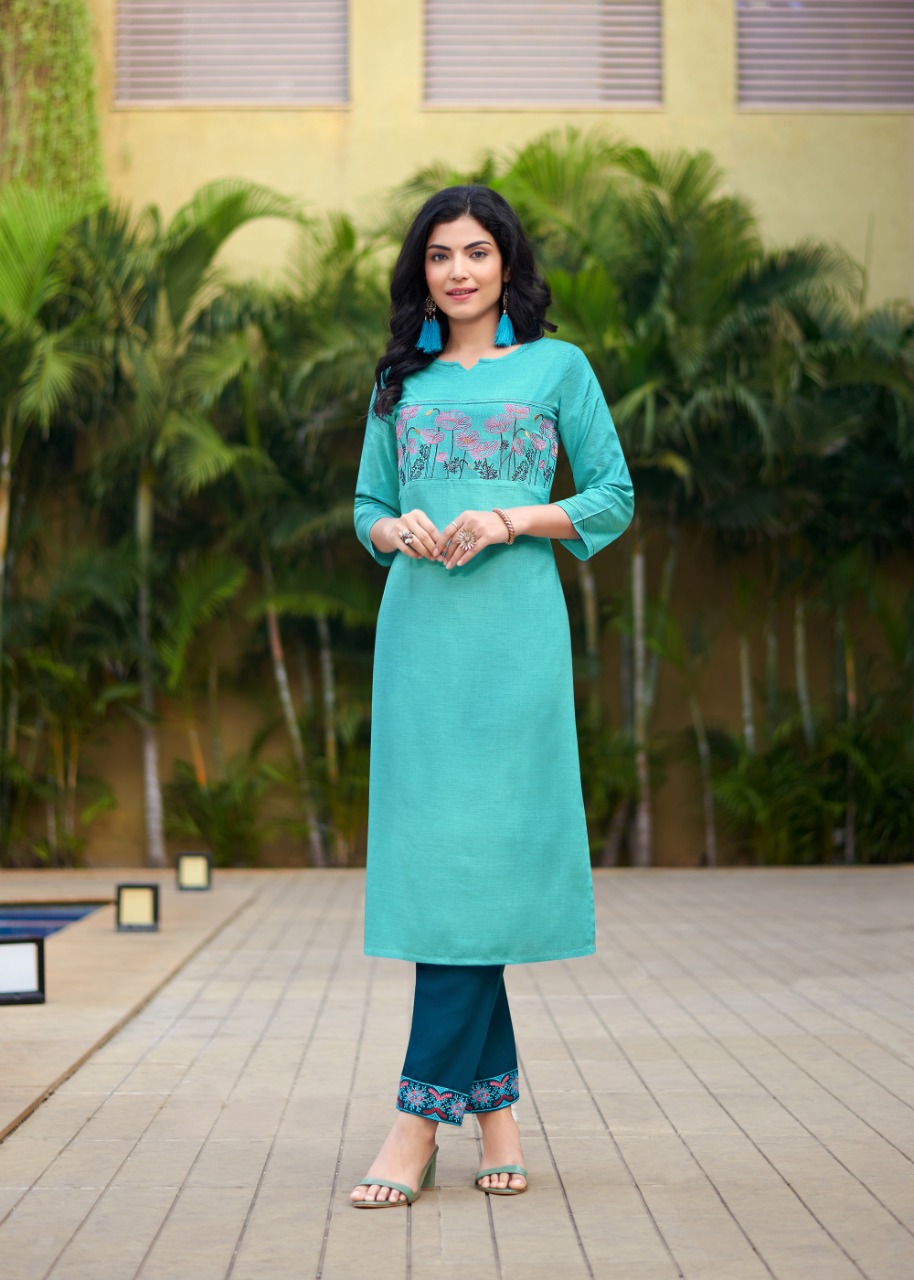 Rangjyot jasmin rayon elegant look kurti with pant catalog