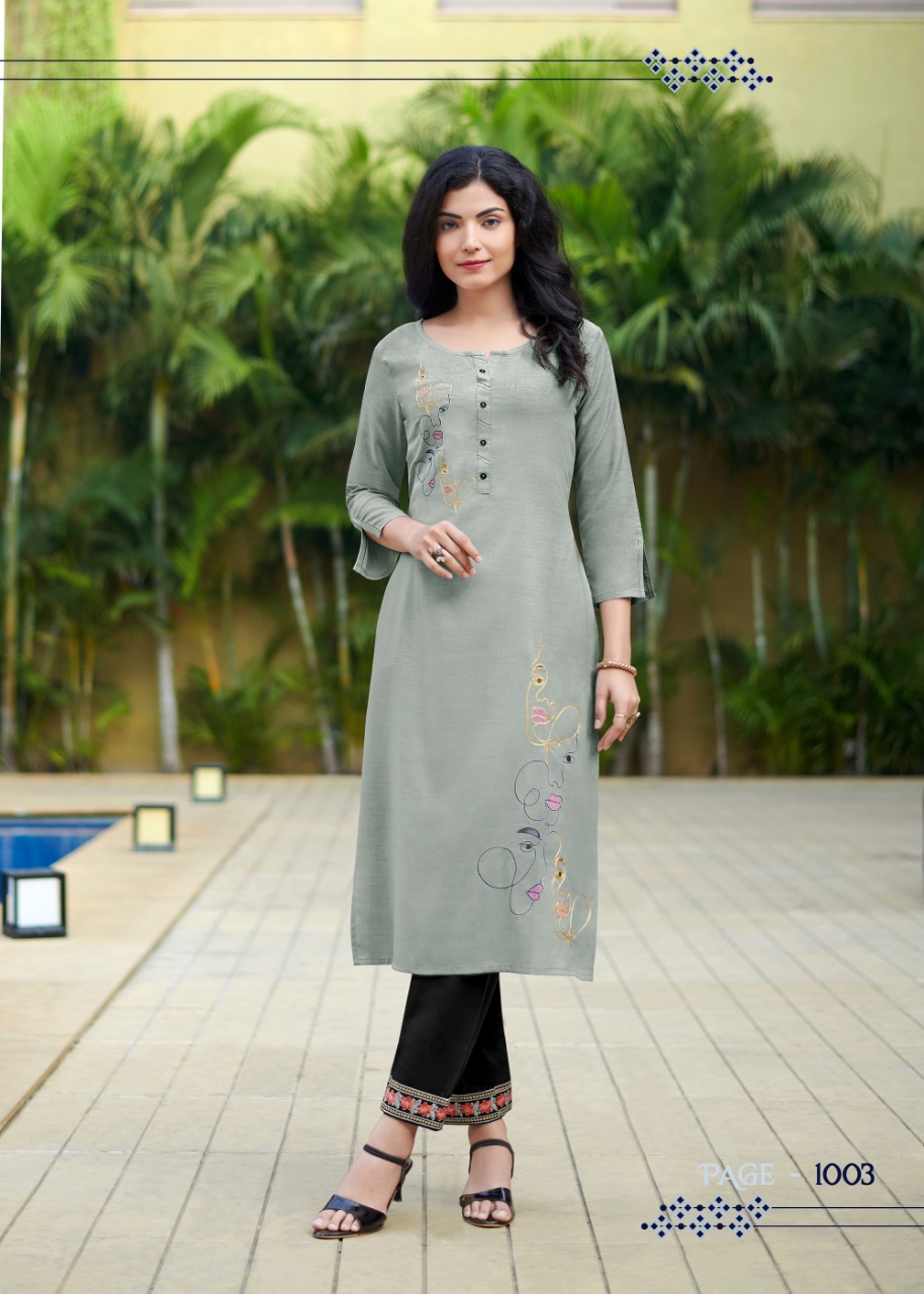 Rangjyot jasmin rayon elegant look kurti with pant catalog