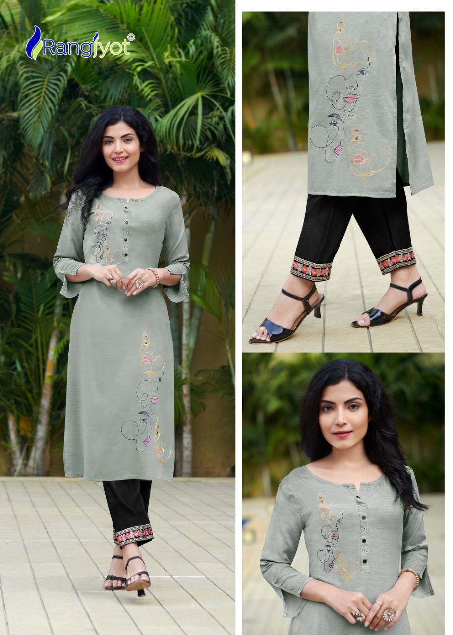 Rangjyot jasmin rayon elegant look kurti with pant catalog