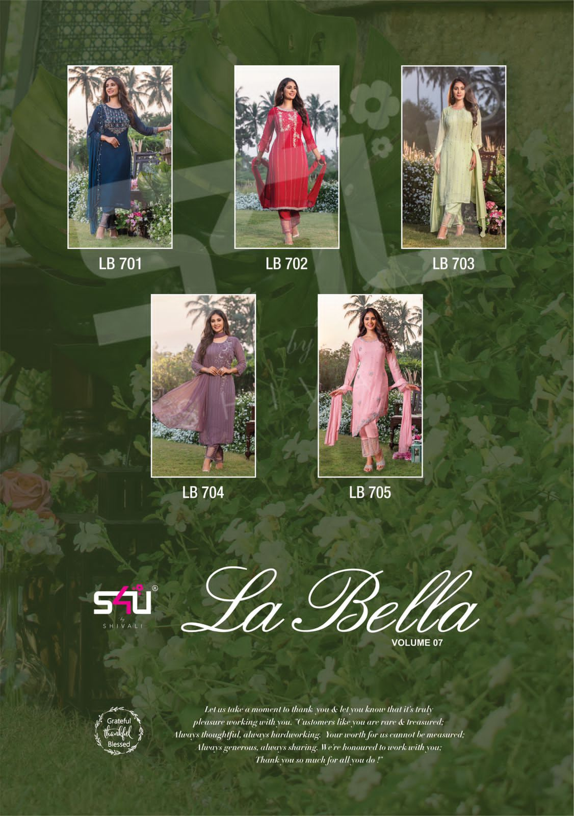 s4u la bella vol 7 georgette classic trendy look top bottom with dupatta catalog