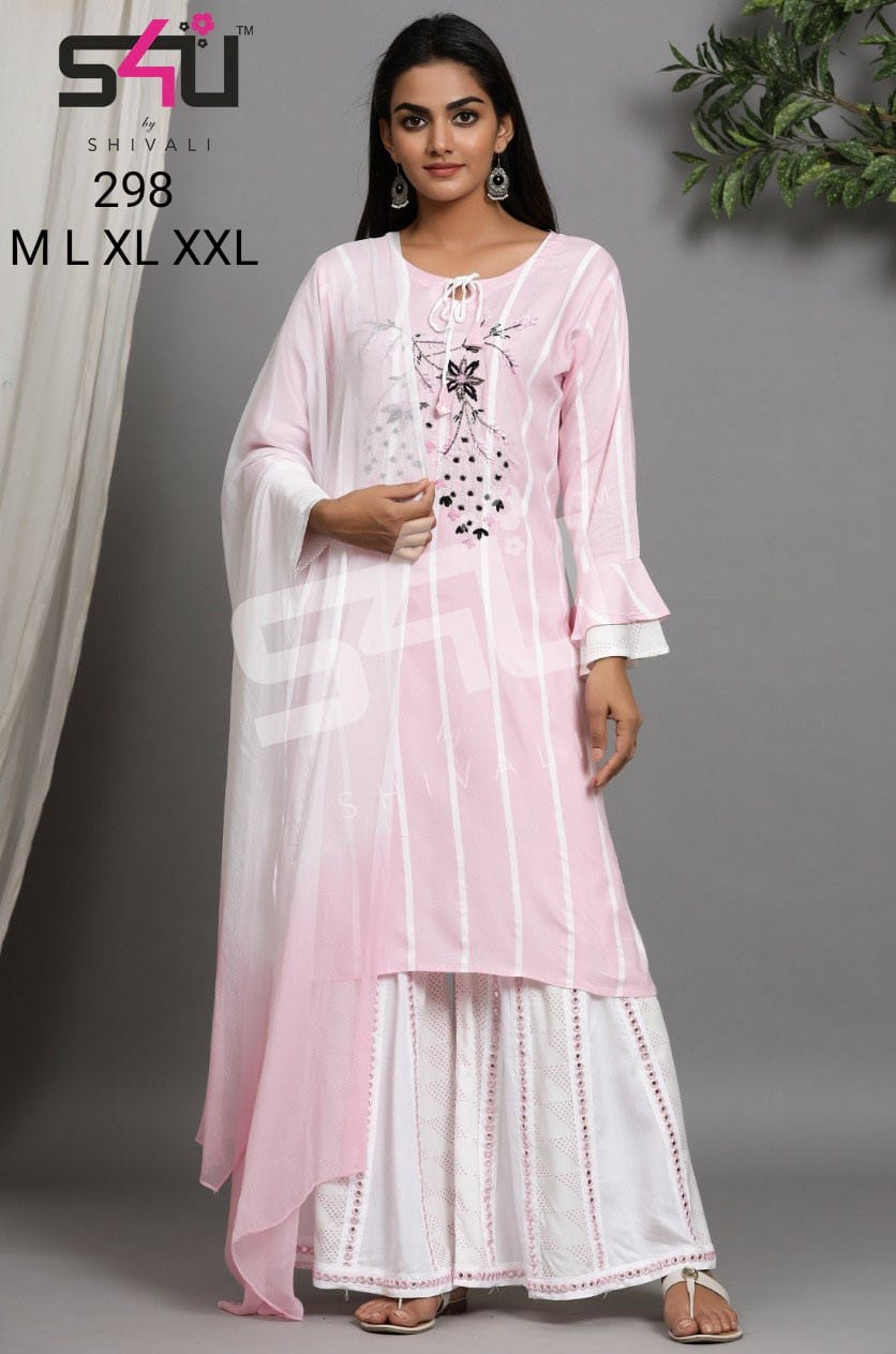 s4u s4u 298 fancy attractive look top bottom with dupatta size set