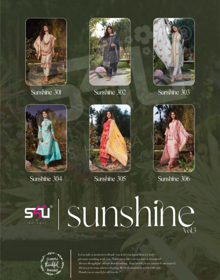 s4u sunshine vol 3 muslin new and modern style top bottom with dupatta catalog