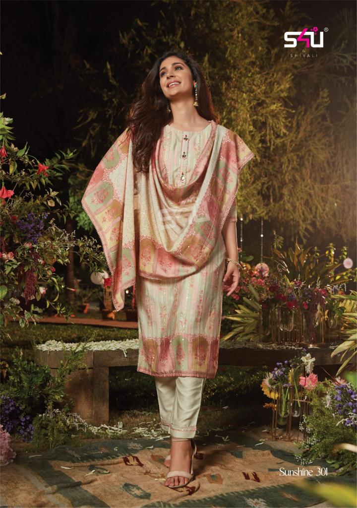 s4u sunshine vol 3 muslin new and modern style top bottom with dupatta catalog