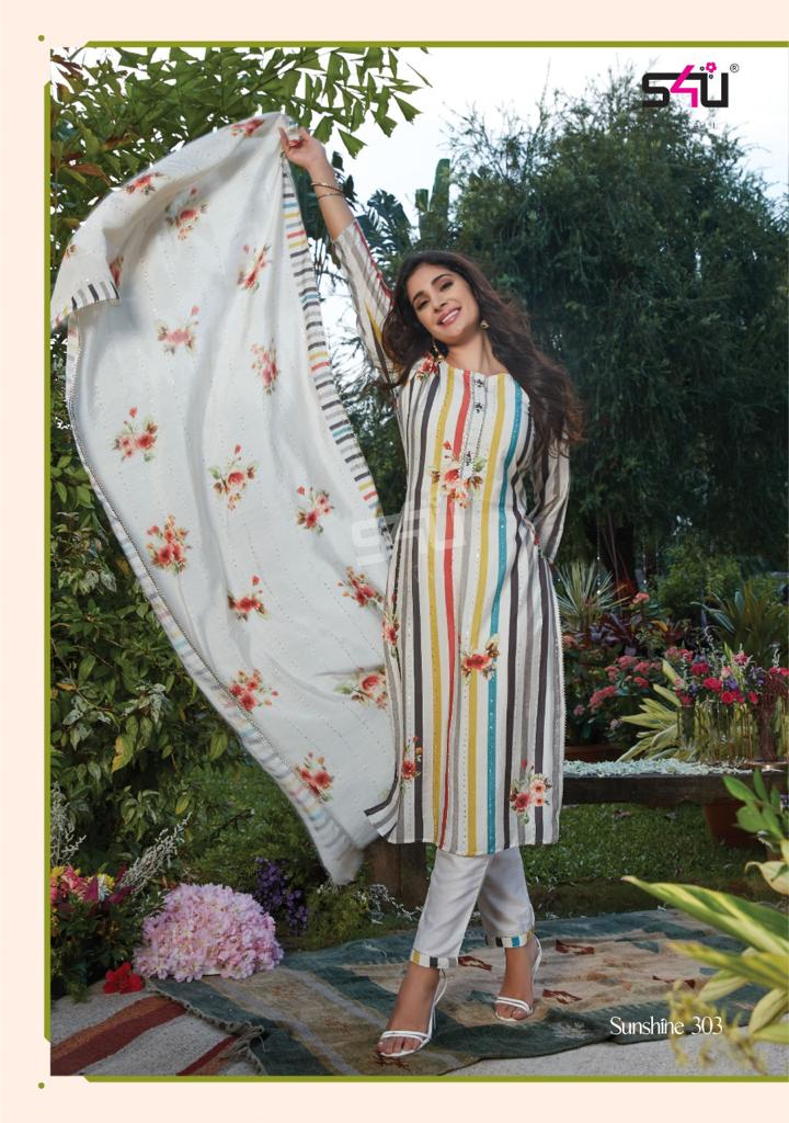 s4u sunshine vol 3 muslin new and modern style top bottom with dupatta catalog