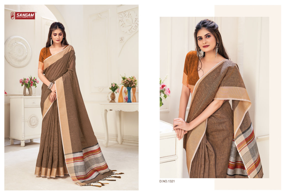 sangam print aarya linen astonishing print saree catalog