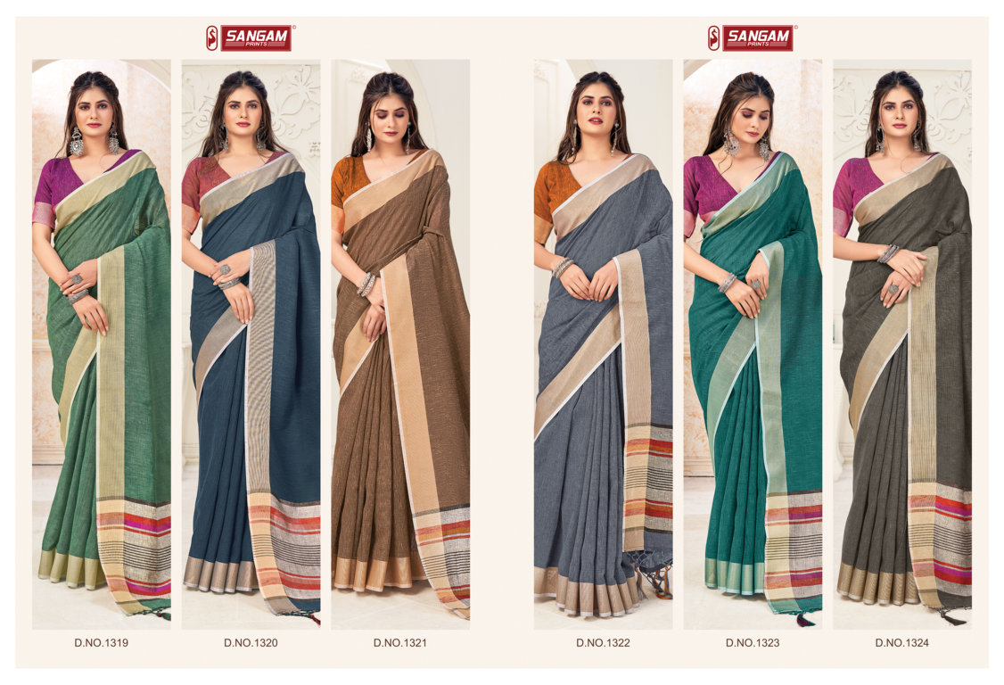 sangam print aarya linen astonishing print saree catalog