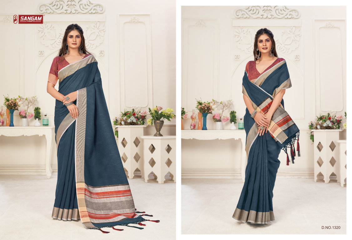 sangam print aarya linen astonishing print saree catalog