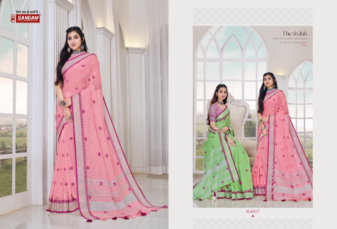 sangam print aliaa linen elegant saree catalog