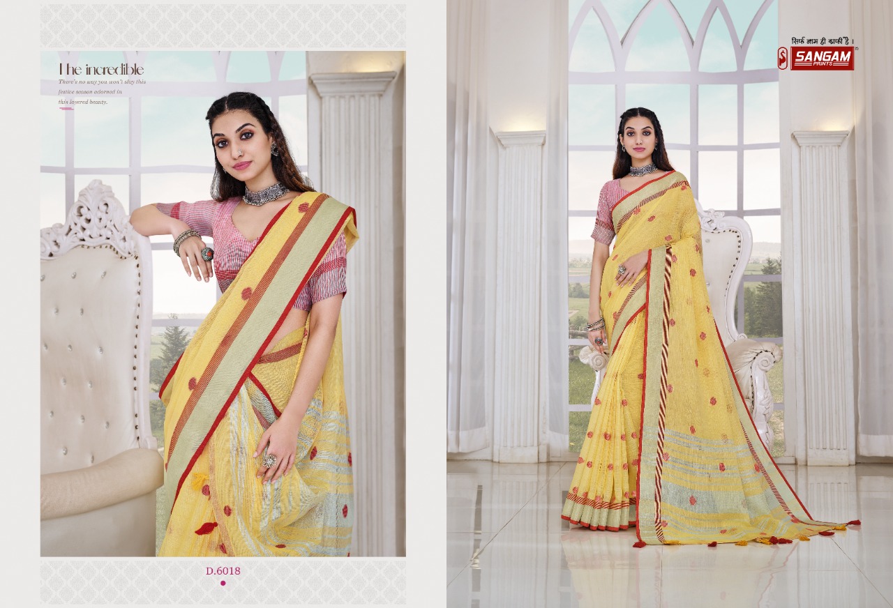 sangam print aliaa linen elegant saree catalog