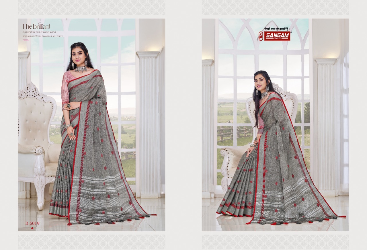 sangam print aliaa linen elegant saree catalog