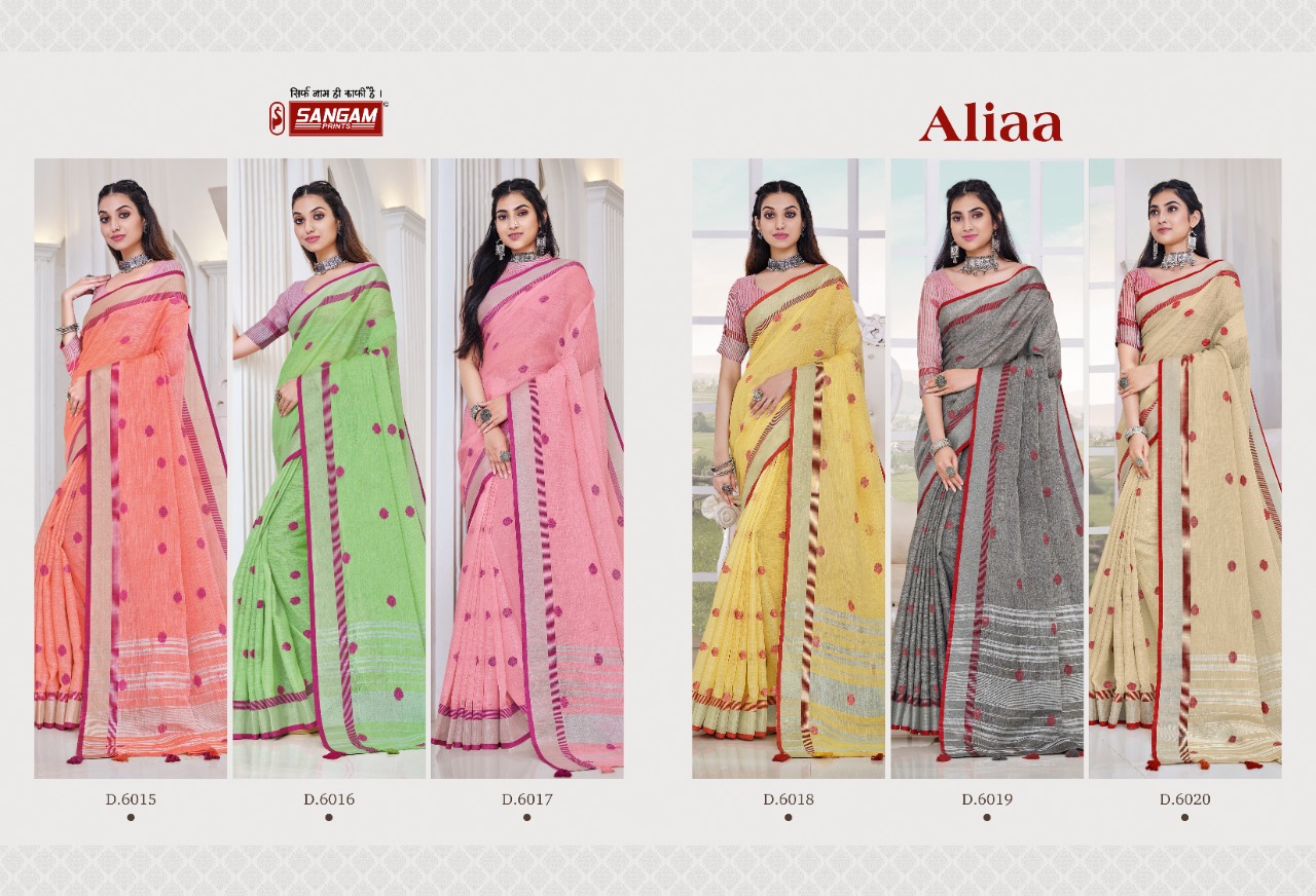 sangam print aliaa linen elegant saree catalog