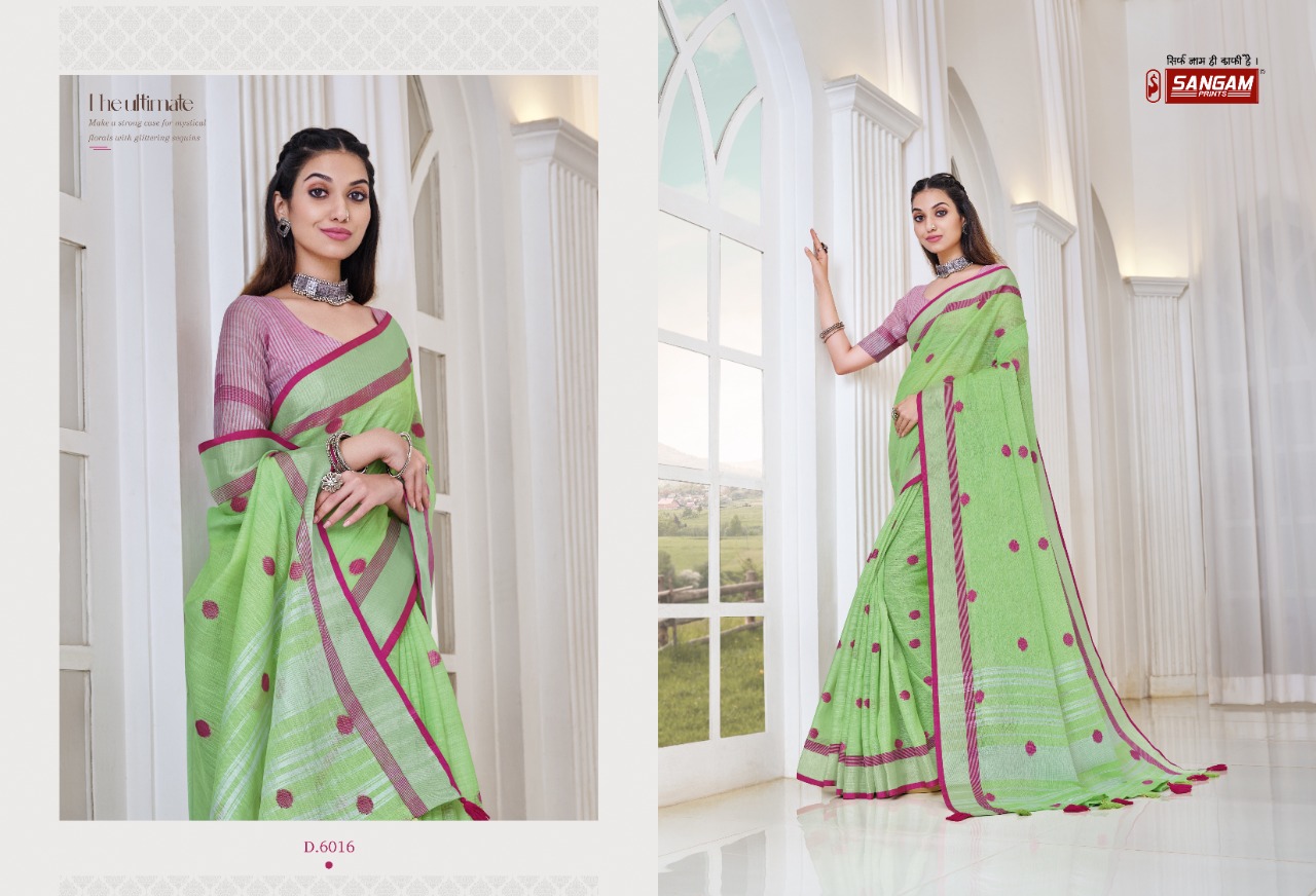 sangam print aliaa linen elegant saree catalog