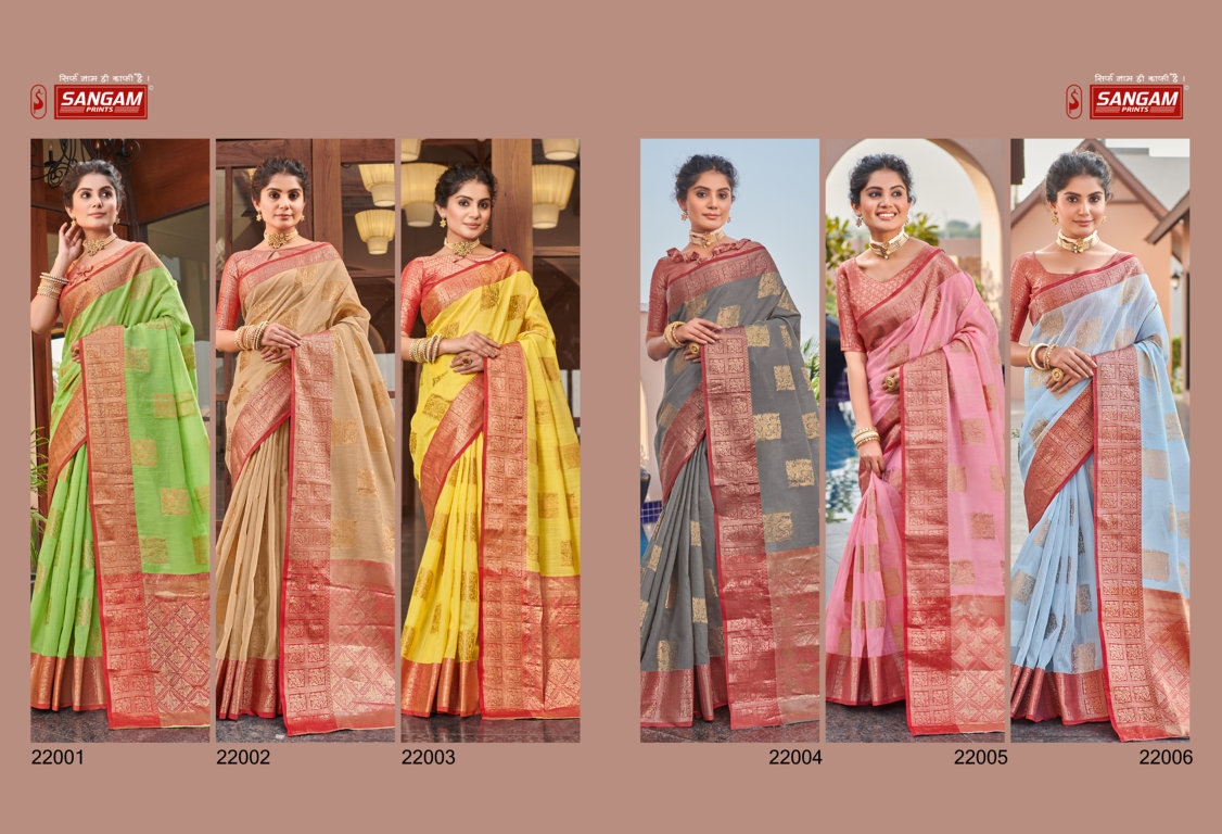 sangam print daksh moti linen elegant saree catalog