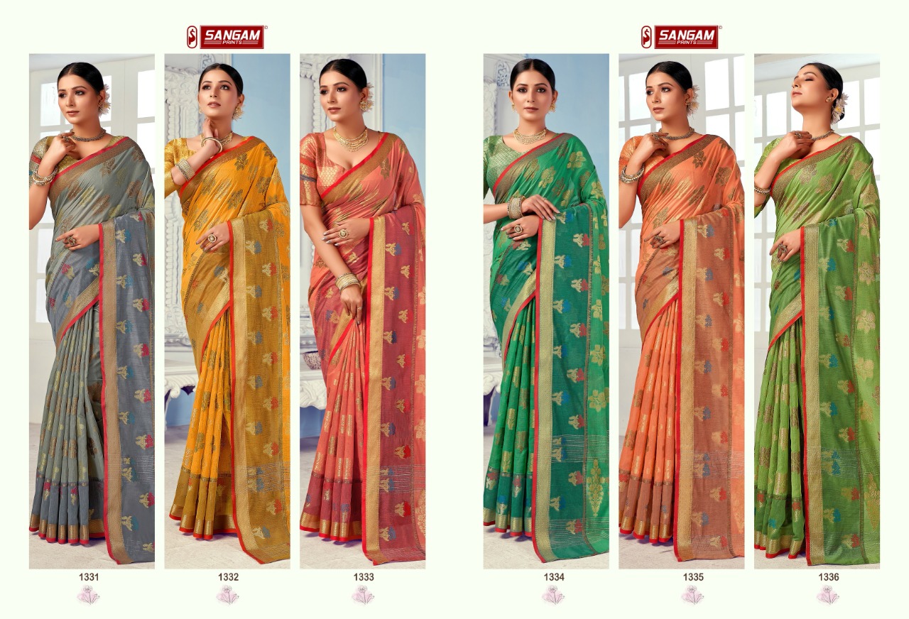 sangam print deepika cotton handloom graceful look saree catalog