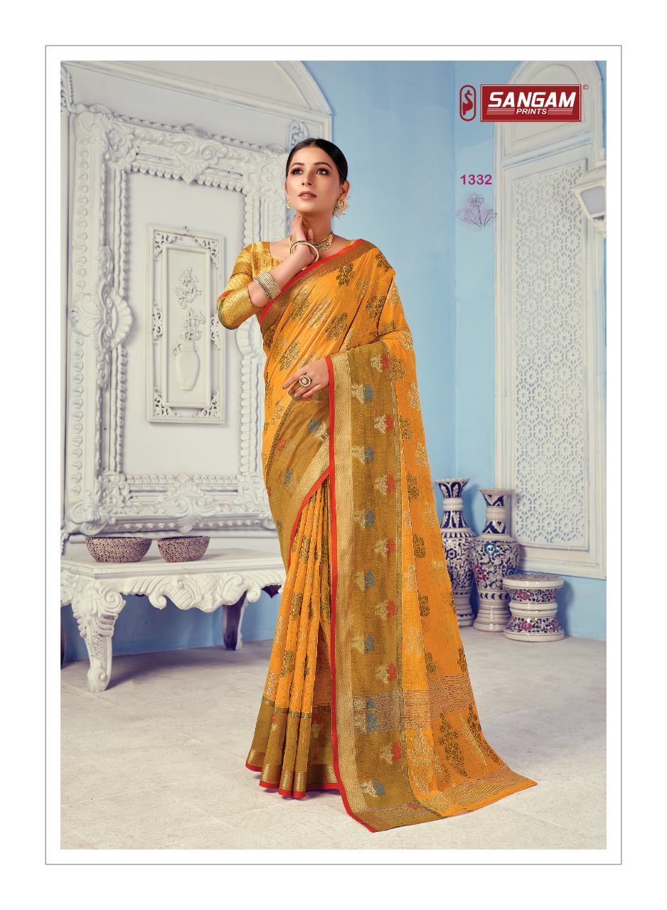 sangam print deepika cotton handloom graceful look saree catalog