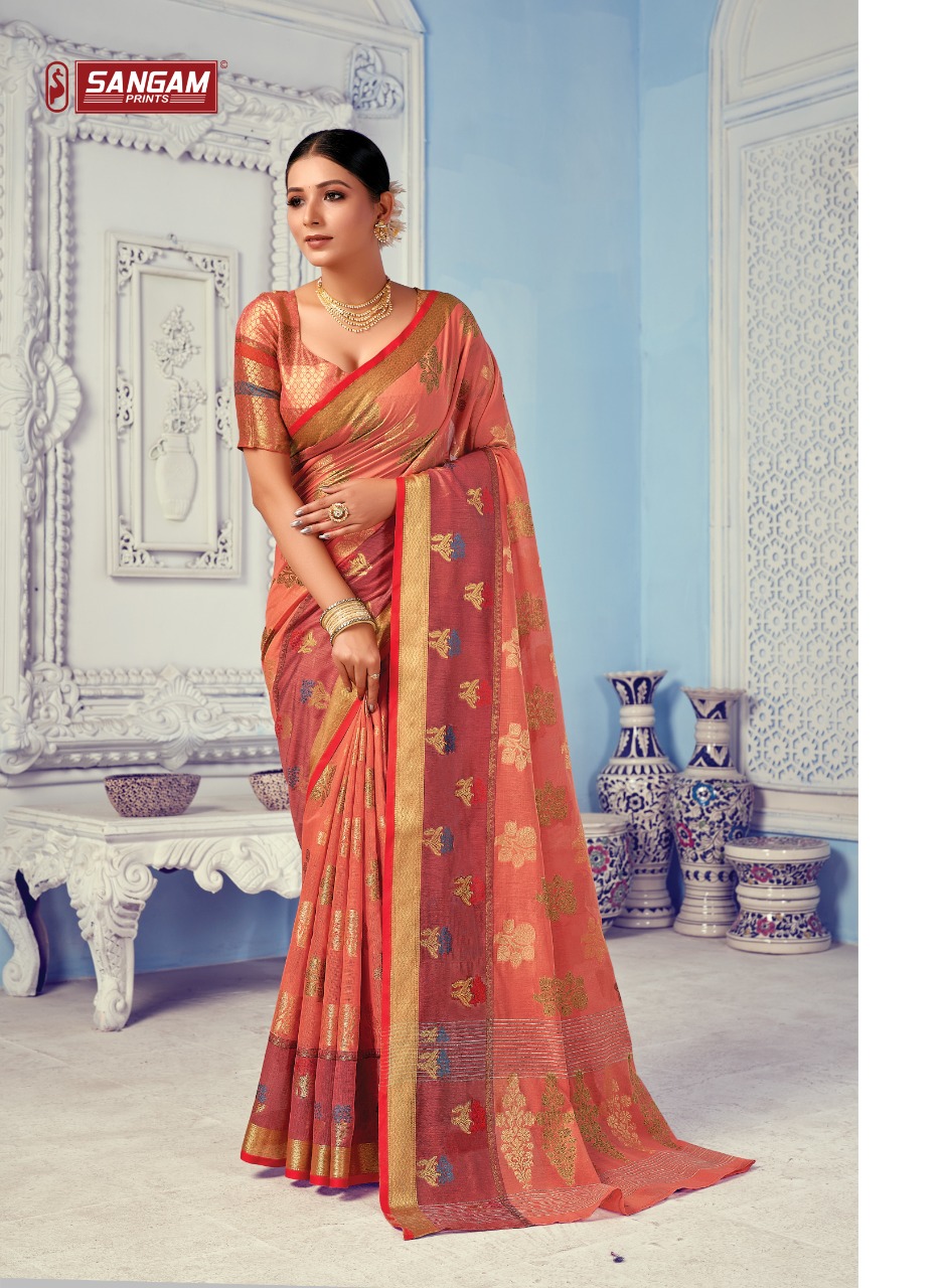 sangam print deepika cotton handloom graceful look saree catalog