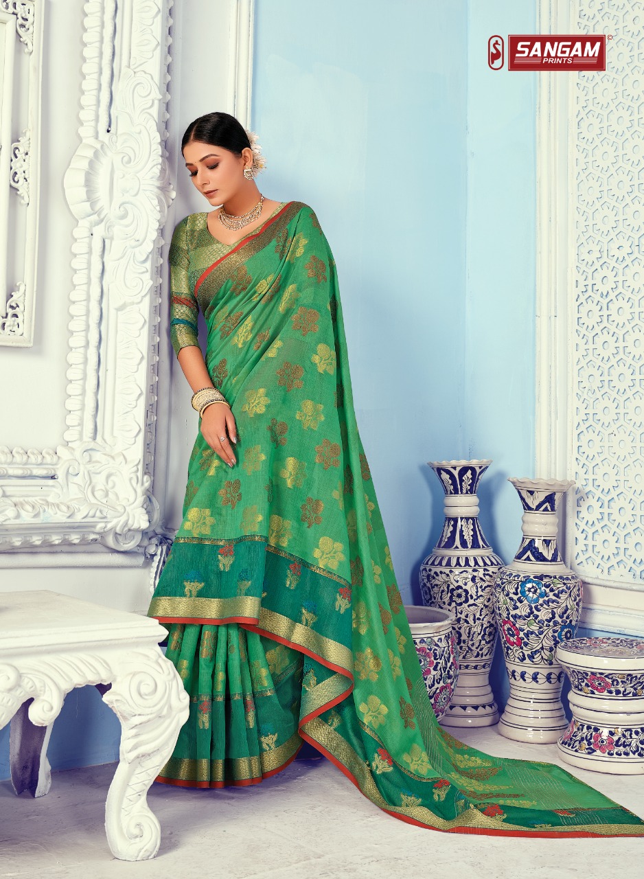 sangam print deepika cotton handloom graceful look saree catalog