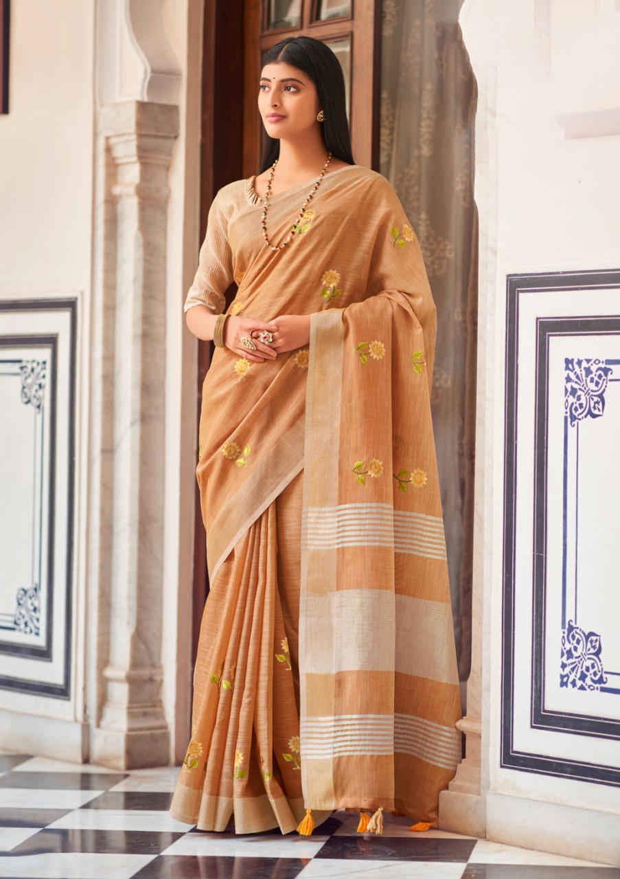 sangam print nagma linen graceful look saree catalog