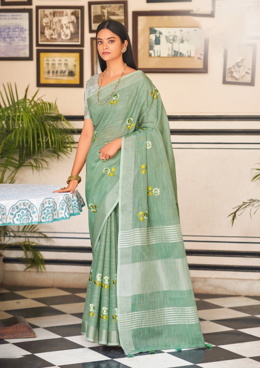 sangam print nagma linen graceful look saree catalog