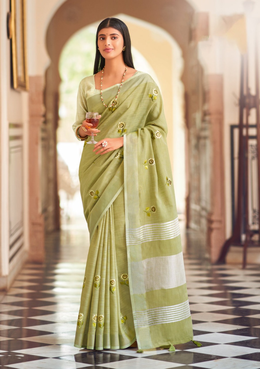 sangam print nagma linen graceful look saree catalog