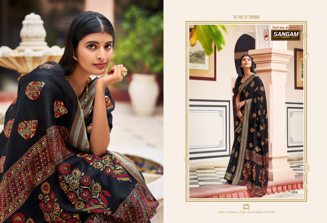 sangam print resham dori vol 3 chanderi graceful print saree catalog