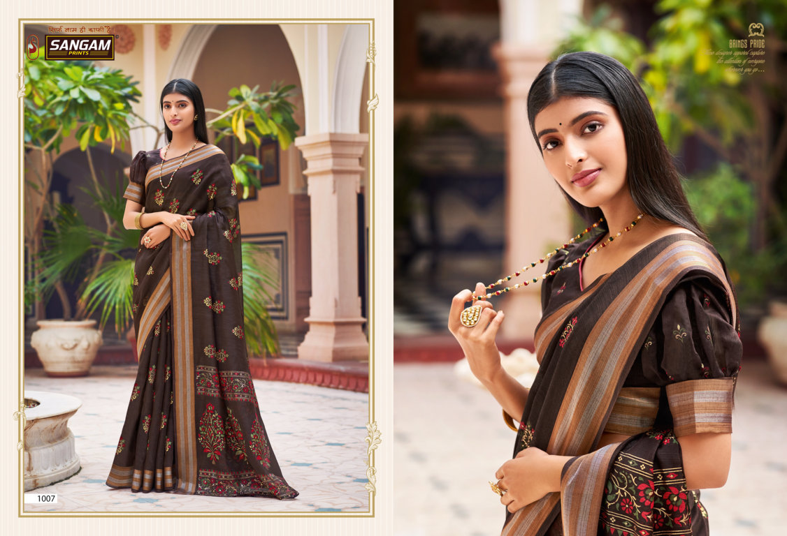 sangam print resham dori vol 3 chanderi graceful print saree catalog