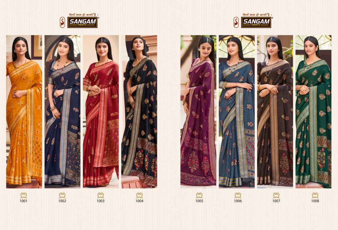 sangam print resham dori vol 3 chanderi graceful print saree catalog