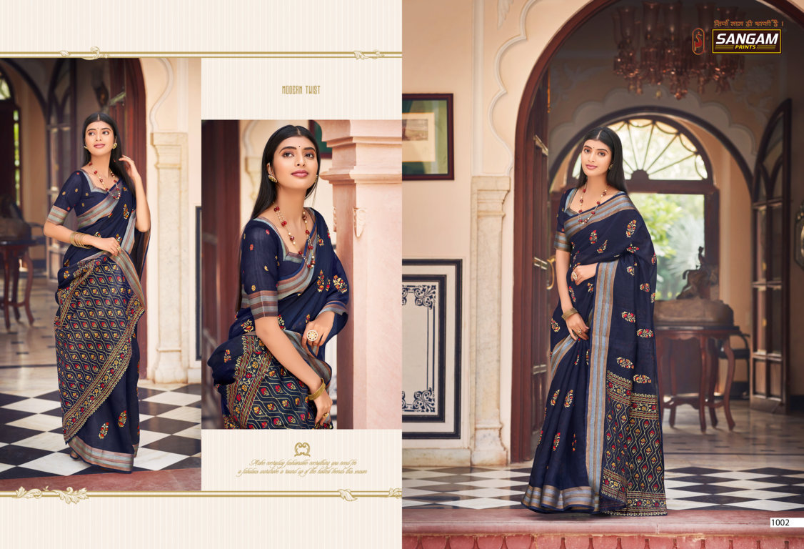 sangam print resham dori vol 3 chanderi graceful print saree catalog