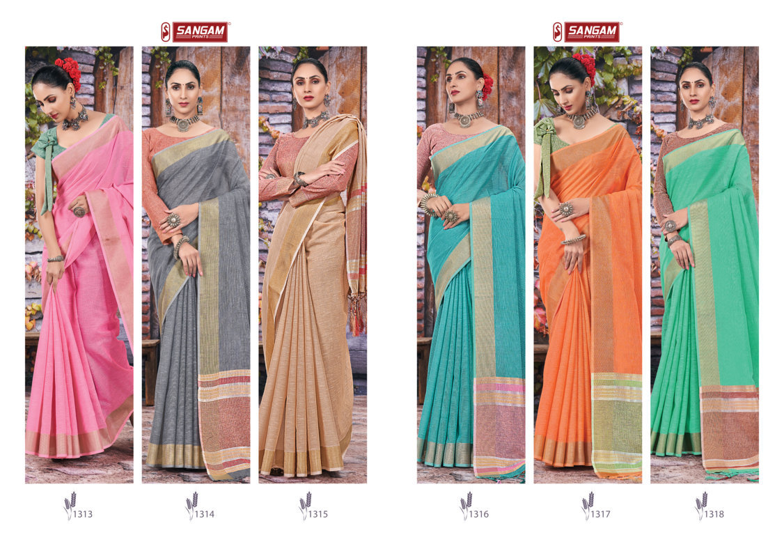 sangam print rithika linen graceful look saree catalog