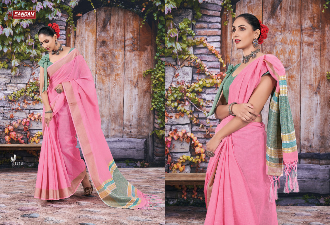 sangam print rithika linen graceful look saree catalog