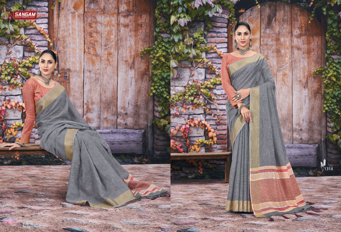 sangam print rithika linen graceful look saree catalog