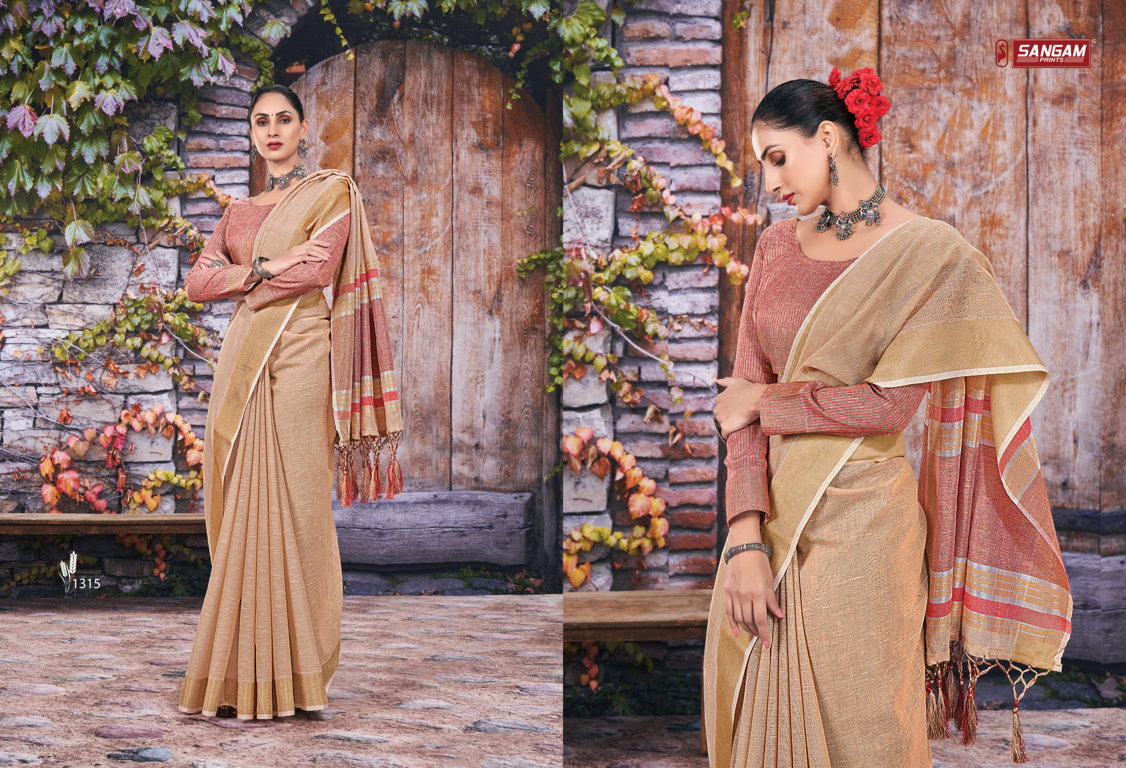 sangam print rithika linen graceful look saree catalog