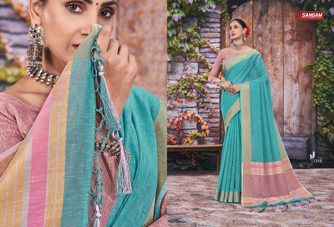 sangam print rithika linen graceful look saree catalog