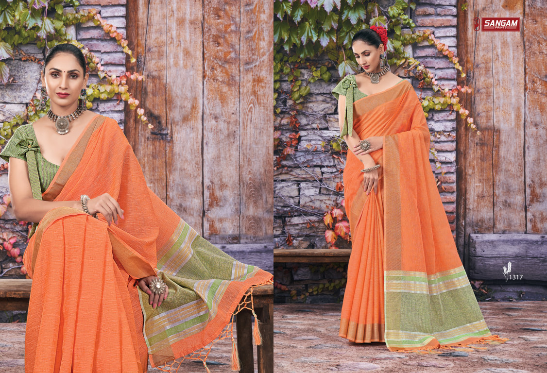 sangam print rithika linen graceful look saree catalog