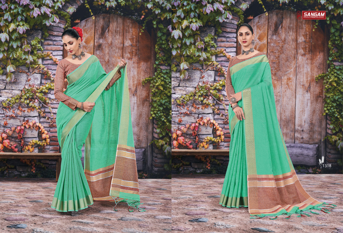 sangam print rithika linen graceful look saree catalog