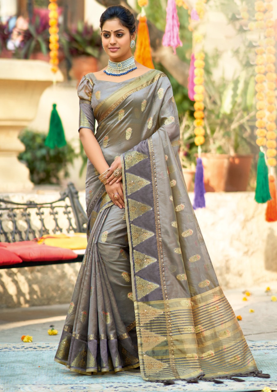 sangam print silver stone organza innovative style saree catalog