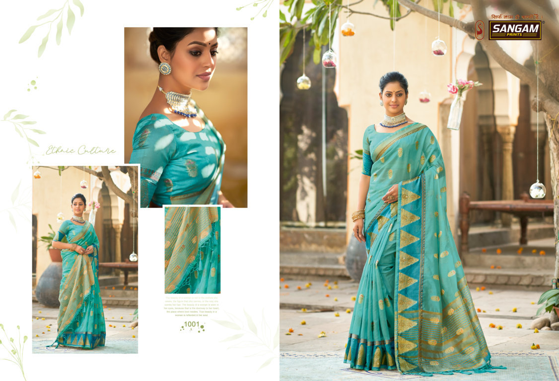 sangam print silver stone organza innovative style saree catalog