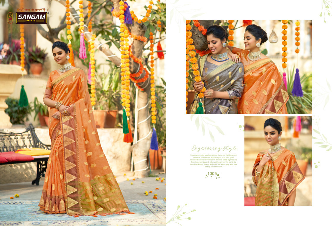 sangam print silver stone organza innovative style saree catalog