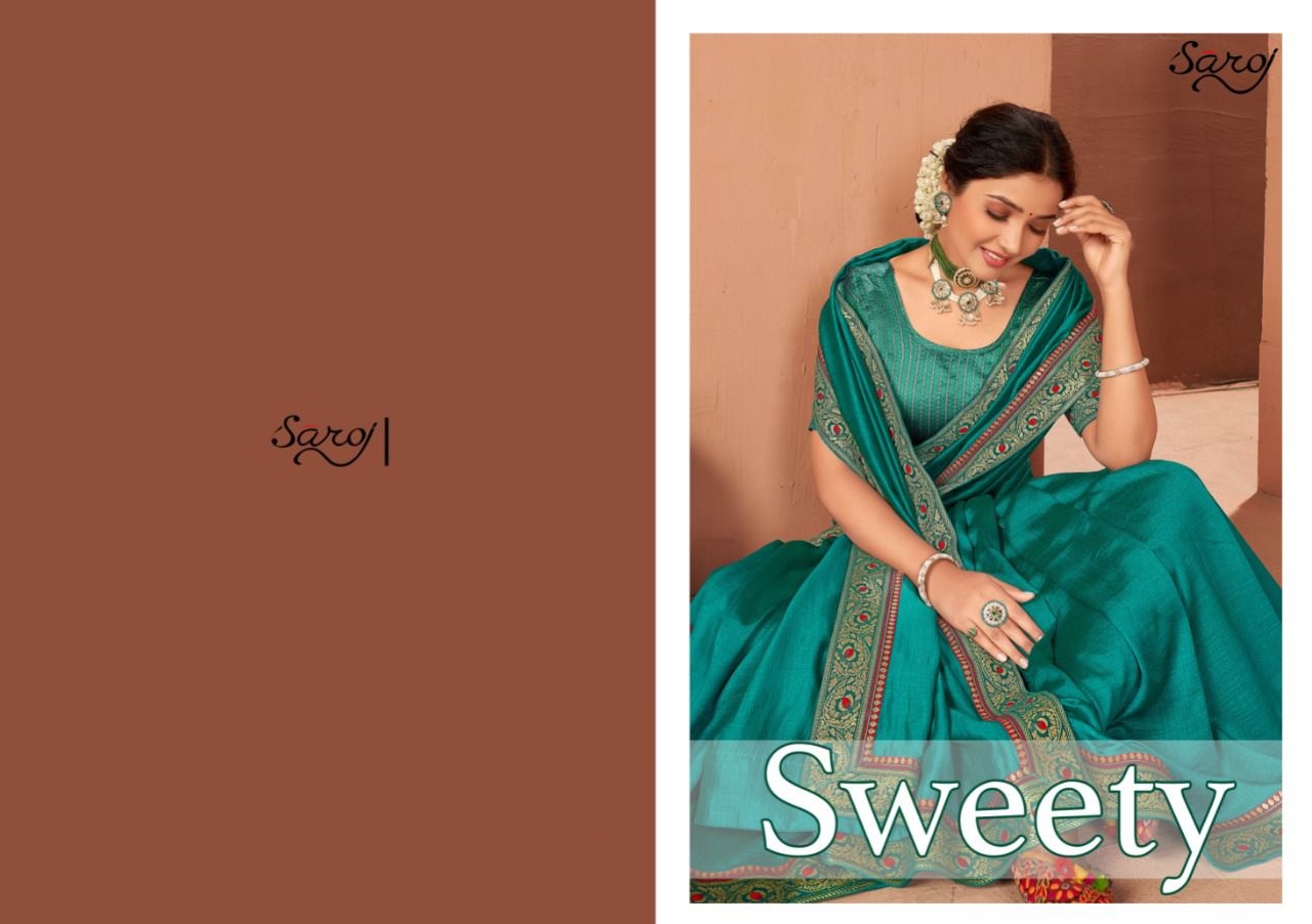 saroj saree sweety soft vichitra silk gorgeous look saree catalog