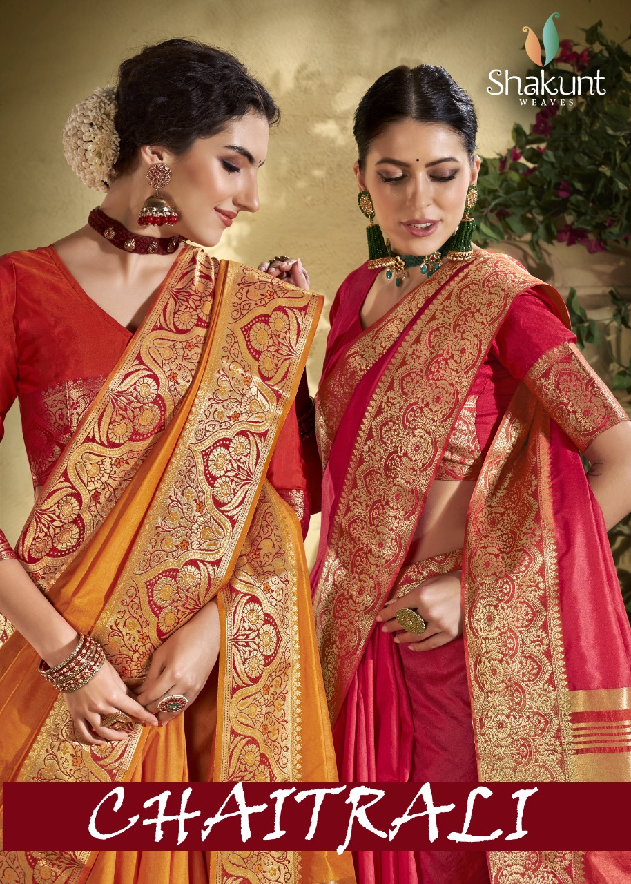 shakunt chaitrali art silk elegant look saree catalog