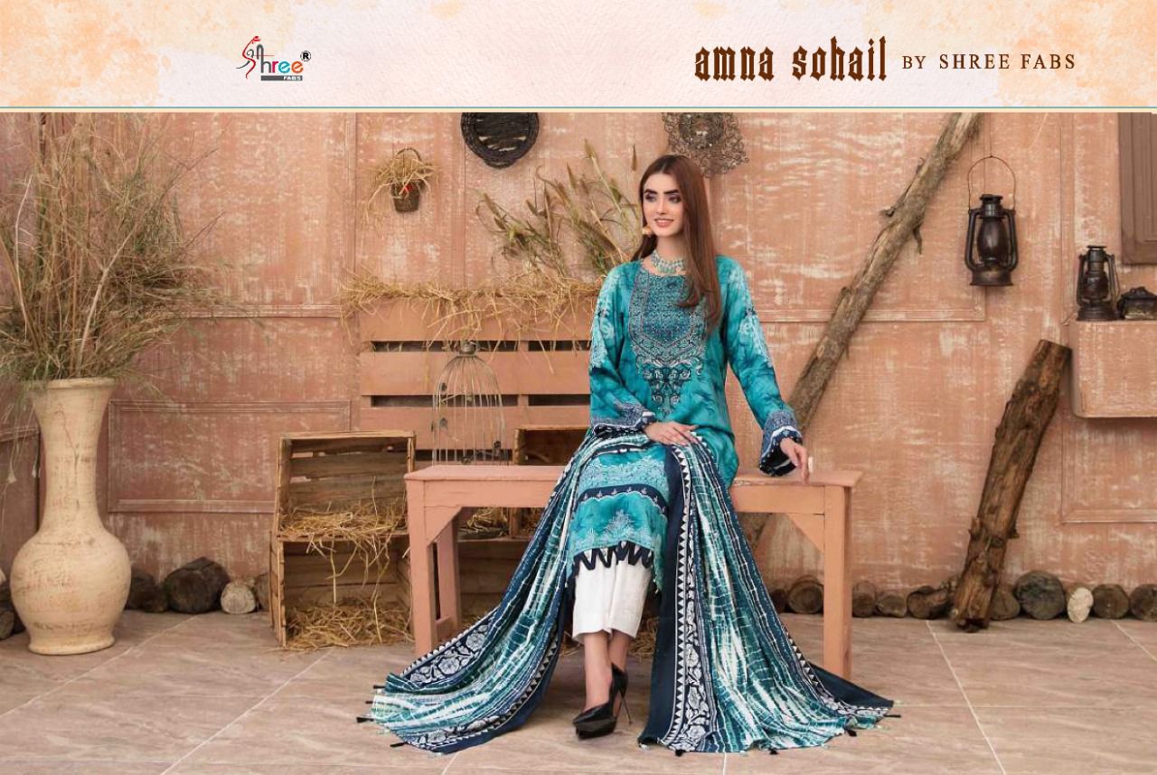 shree fab amna sohail cotton regal print salwar suit with cotton dupatta catalog