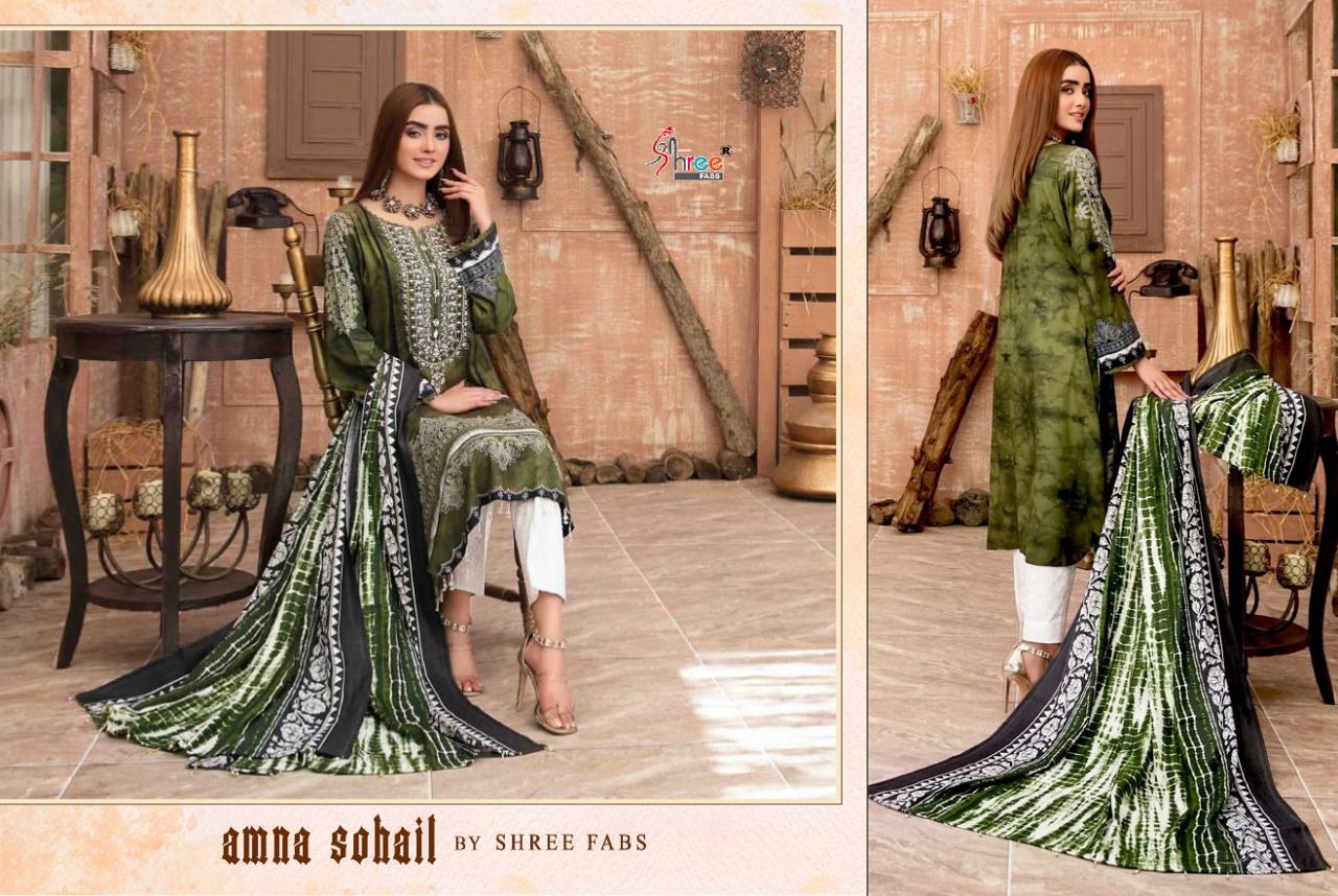 shree fab amna sohail cotton regal print salwar suit with cotton dupatta catalog