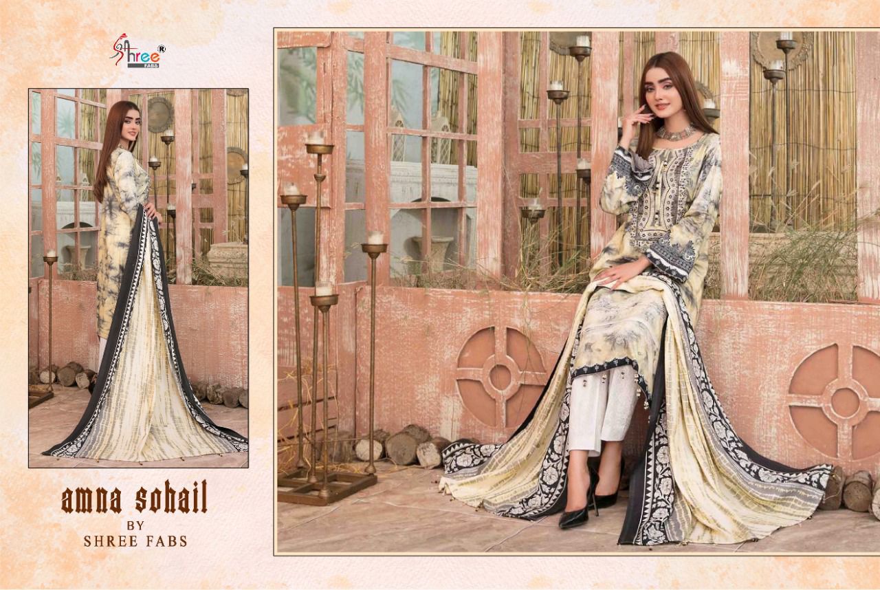 shree fab amna sohail cotton regal print salwar suit with cotton dupatta catalog