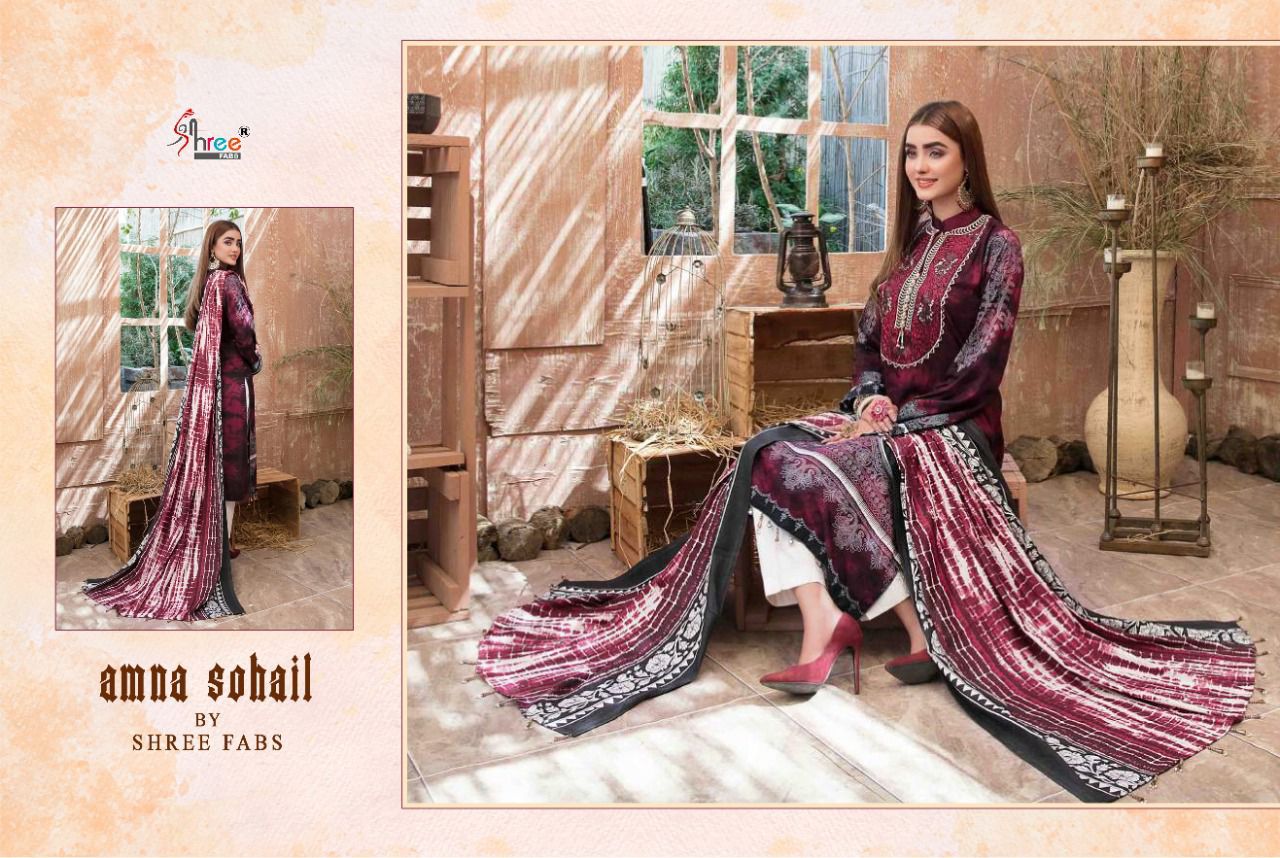 shree fab amna sohail cotton regal print salwar suit with cotton dupatta catalog