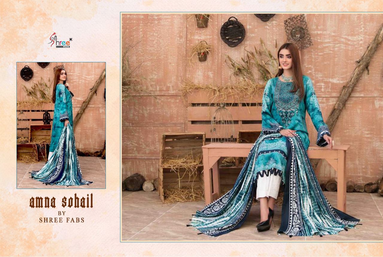 shree fab amna sohail cotton regal print salwar suit with cotton dupatta catalog