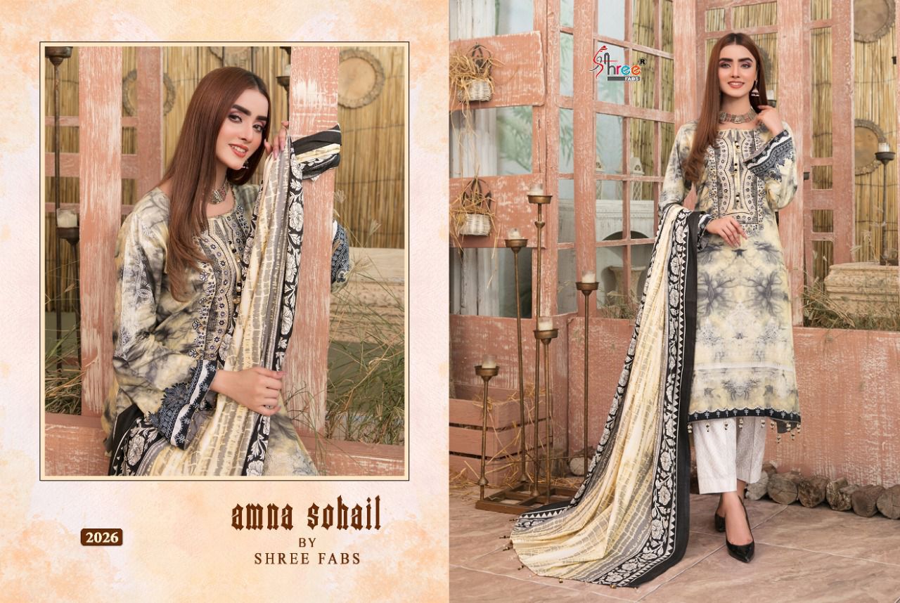 shree fab amna sohail cotton regal print salwar suit with cotton dupatta catalog