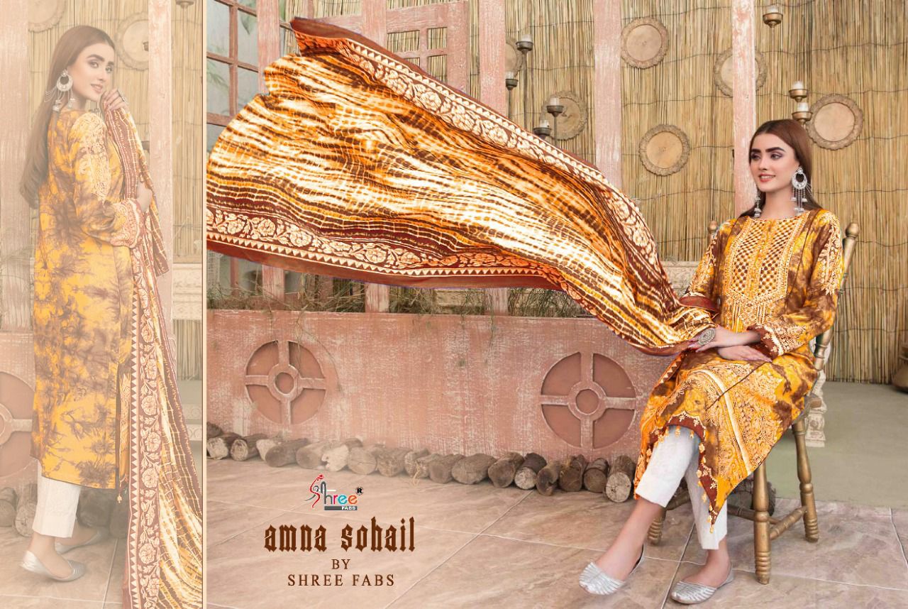 shree fab amna sohail cotton regal print salwar suit with cotton dupatta catalog