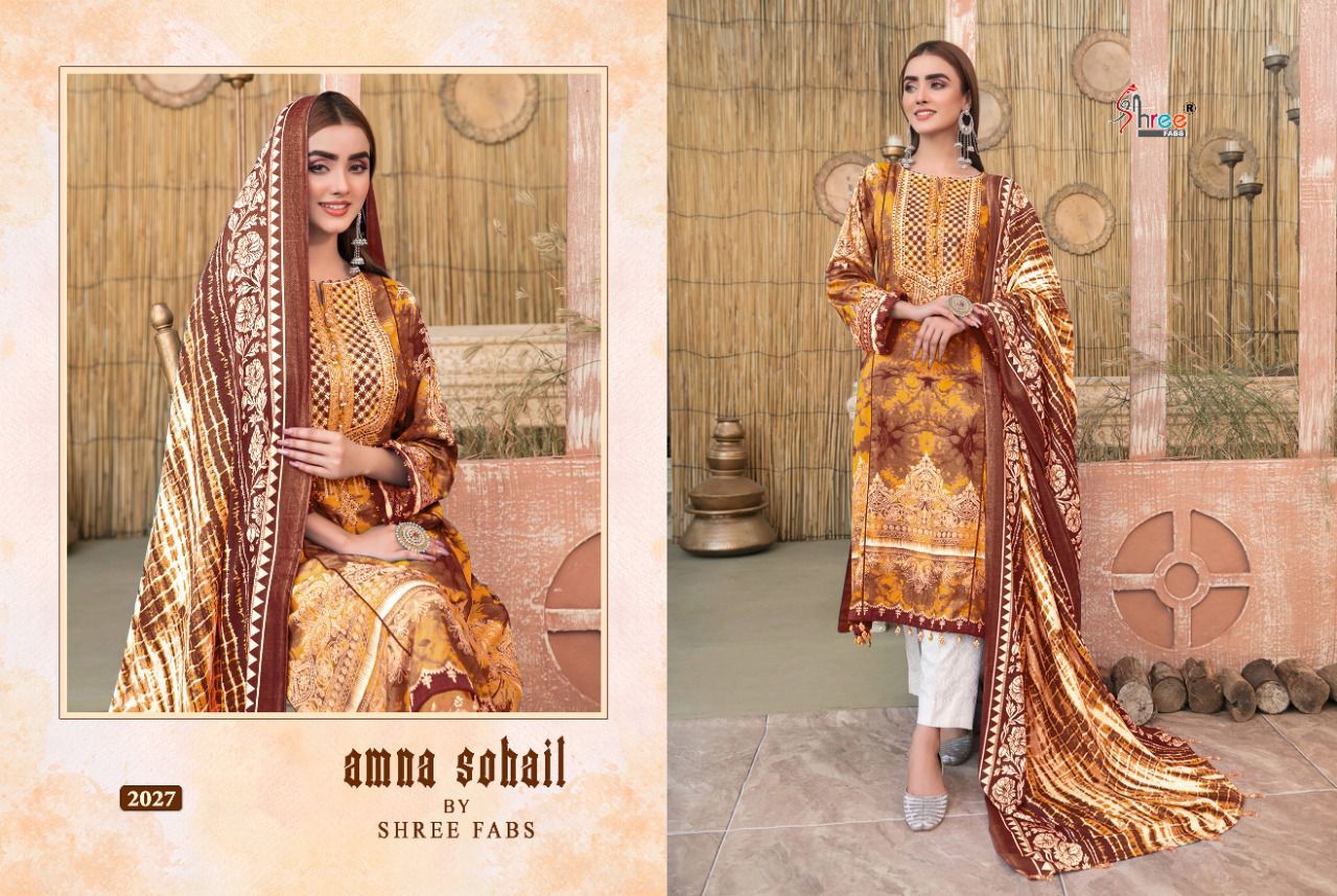 shree fab amna sohail cotton regal print salwar suit with cotton dupatta catalog