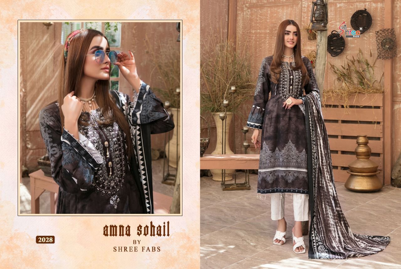 shree fab amna sohail cotton regal print salwar suit with cotton dupatta catalog